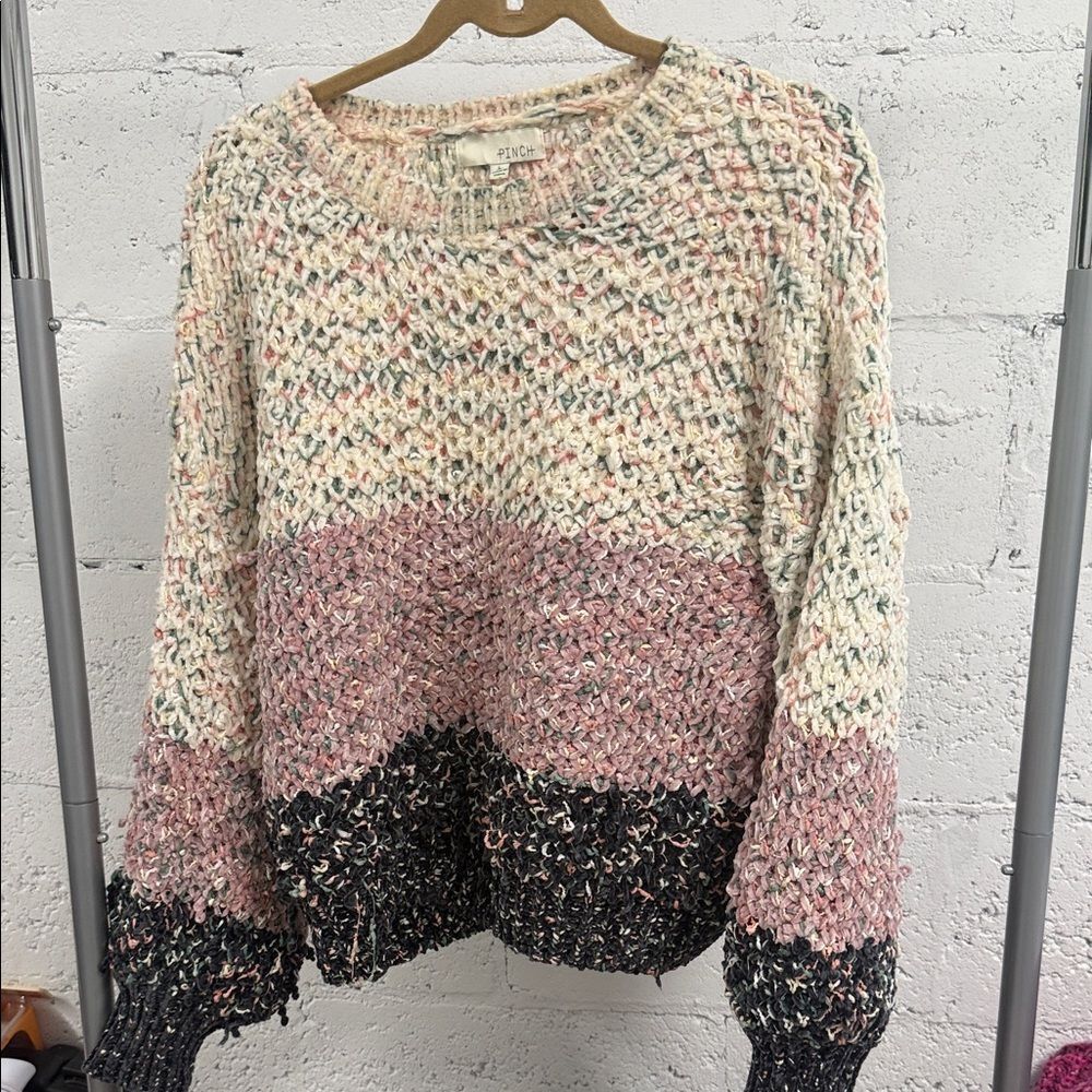 Pinch Multicolor Knit Sweater Navy Pink Cream - Size Large